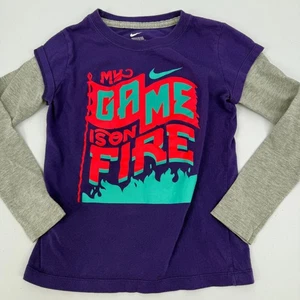 Nike Jungen 6 Langarm lila grau T-Shirt My Game Is On Fire Grafik - Bild 1 von 7