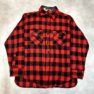 Woolrich Checkered Shirt Mens Large Vintage Wool Plaid Button Up Top, Red - Picture 1 of 10