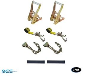 2 Pack 2" Chain Ratchet Strap w/RTJ Hook Tie Down Roll Back Tow Truck Car Hauler - Foto 1 di 8