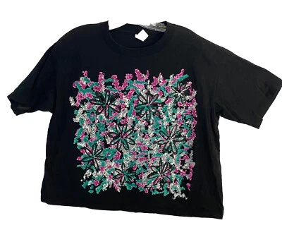 Camiseta De Colección Años 80 90 Flores Pintadas Talla Única Talla Grande S M L Para Mujer Negra Foto 1 de 4