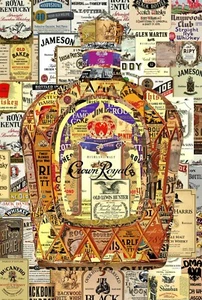 Kunst Collage Poster Whiskey Crown Royal Druck aus Whiskey Etiketten - Bild 1 von 7