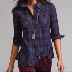 Cabi Moody Flannel 3431 Button Up Long Sleeve Shirt Size XS Peplum - Picture 1 of 8