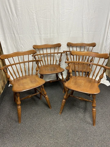 FOUR ETHAN ALLEN Heirloom Nutmeg Maple Comb Back Accent Dining Chair Set 10-6040 Cover
