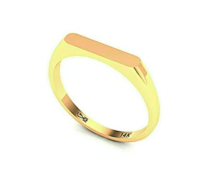 Solid 14K Gold Signet Ring Engravable Personalized Pinky Ring Unisex Minimalist  - Picture 1 of 6
