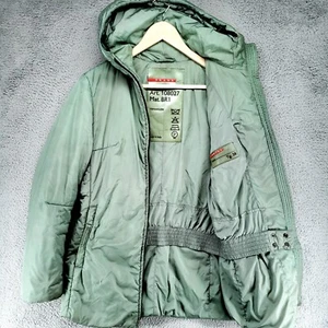 Prada Puffer Jacket Art. 108027 Mat.BR1 Womens M Hooded Coat Full Zip Green - Picture 1 of 22