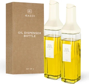 Oil Dispenser Bottle 2 Set 16.9Oz/500Ml and Vinegar Drip-Free Spout Glass Olive - Picture 1 of 1