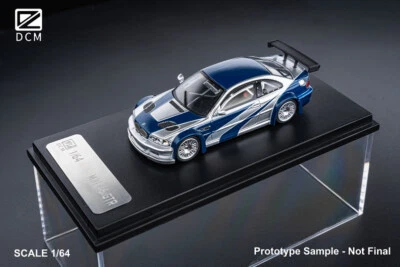 DCM 1:64 M3  E46 Need for Speed Livery Silver Blue Model Car - Image 1 of 4