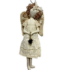 Cloth Primitive ANGEL Folk Art DOLL Wall Hanging Architectural Wings Buttons