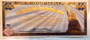 NORFED - 2000 American Liberty Currency $500 Signed Specimen only Certificate - Picture 1 of 4