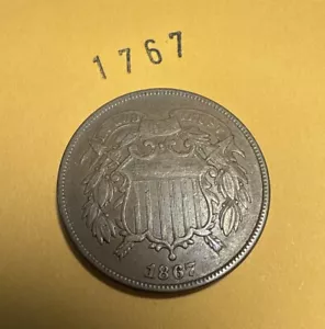 1867 2 Cent Piece Two Cent Piece Type Coin US 2c Copper Coin - Picture 1 of 13