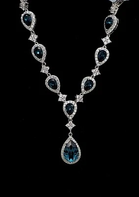 Collar de boda para mujer de zafiro creado en laboratorio corte pera de 10 quilates enchapado en oro blanco de 14 quilates Foto 1 de 4