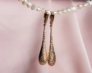 WOMEN'S REAL ROSE GOLD EARRINGS 585/14K - Picture 1 of 4