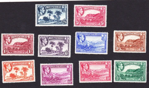 MONTSERRAT  set to the FIVE SHILLINGS value Scott # 92 - 101  FREE SHIPPING Cover