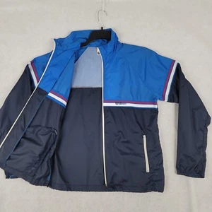 Vintage Wilson Tennis Jacket Windbreaker Men Medium Blue White Red Zip Nylon 90s - Picture 1 of 21