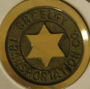 Very Old Greeley, CO Transportation Co. Token de autobús de tránsito Colorado sin adornos - Imagen 1 de 2