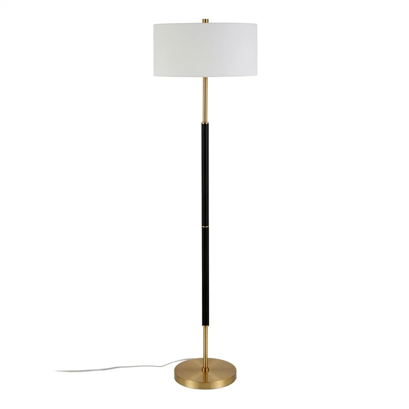 FL0159 TwoTone Floor Matte Brass With Drum Shade Lamp Blackgold
