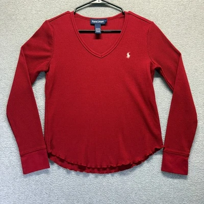 Ralph Lauren Pajama Shirt Womens Small Red Waffle Knit Long Sleeve Loungewear - Image 1 of 4
