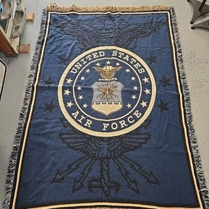 United States Air Force vintage throw blanket woven fringe 70x44 USAF Korea - Picture 1 of 2