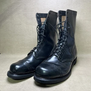 Carolina VTG Combat Field Biker Military Jump Black Leather Cap Toe Boots Men 13 - Picture 1 of 15