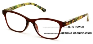 Damen Blumen Klar Gleitsicht Lesebrille - Zero Power on Top - Keine Blase - Bild 1 von 17