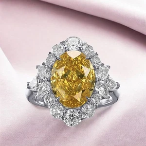 Anillo fino de platino 950 2,61 quilates IGI cultivado en laboratorio corte ovalado elegante diamante amarillo VIvid - Imagen 1 de 13