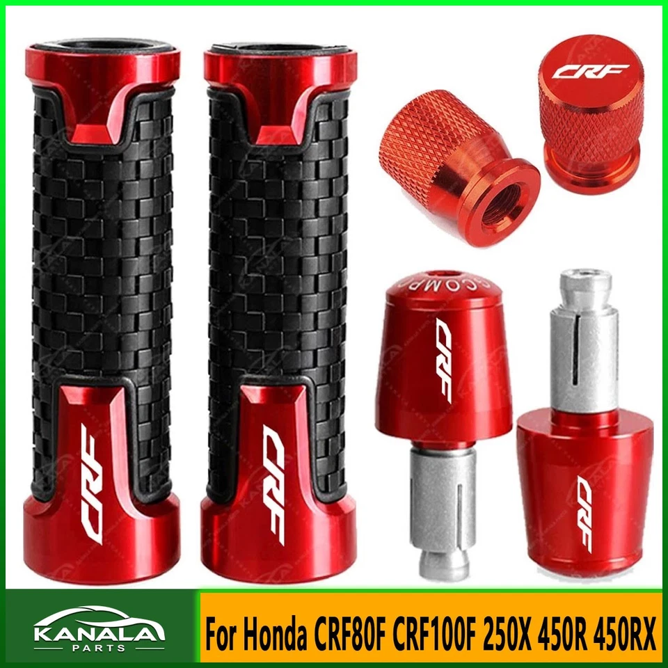 Handlebar Hand Grips Set Tire Valve Cover For Honda CRF80F CRF100F 250X 450R - Imagem 1 de 1