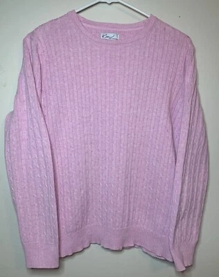 Kim Rogers Cable Knit Long Sleeve Crewneck Pullover Sweater  Size L Pink Cotton - Image 1 of 4