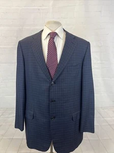 Ermenegildo Zegna Men's Dark Blue Gray Plaid Wool Silk Blend Blazer 44L $2,195 - Picture 1 of 12