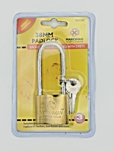Candado de seguridad de latón de 38 mm de largo con grillete grande + 3 llaves puertas cobertizos tanques... - Imagen 1 de 2