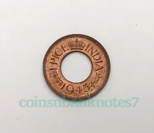 1945 Indien 1 Stück Münze, KM#533 Stempelglanz / Formloch - Bild 1 von 2