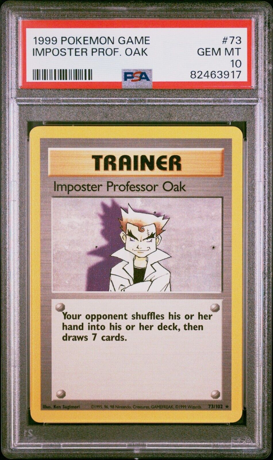 1999 Pokemon Base Set Imposter Professor Oak 73/102 - PSA 10