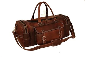 Mens Bag Leather Duffle Travel Luggage Gym Vintage Genuine Weekend Overnight New - Picture 1 of 7