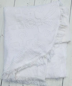 Bates Of Maine Bedspread Matelasse Blanket Full Queen Vintage White 100% Cotton - Picture 1 of 9
