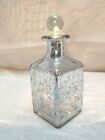 Art Glass Perfume Bottle, Clear And Silver With Glass Stopper 5.5" Tall