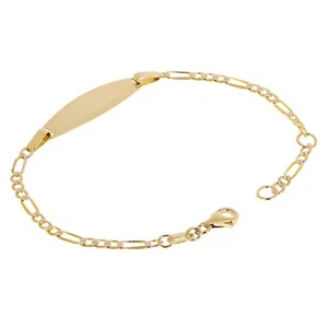 Italian 14k Two Tone Gold Engravable Baby Kids Cuban ID Bracelet 6" 2.3 grams - Picture 1 of 4
