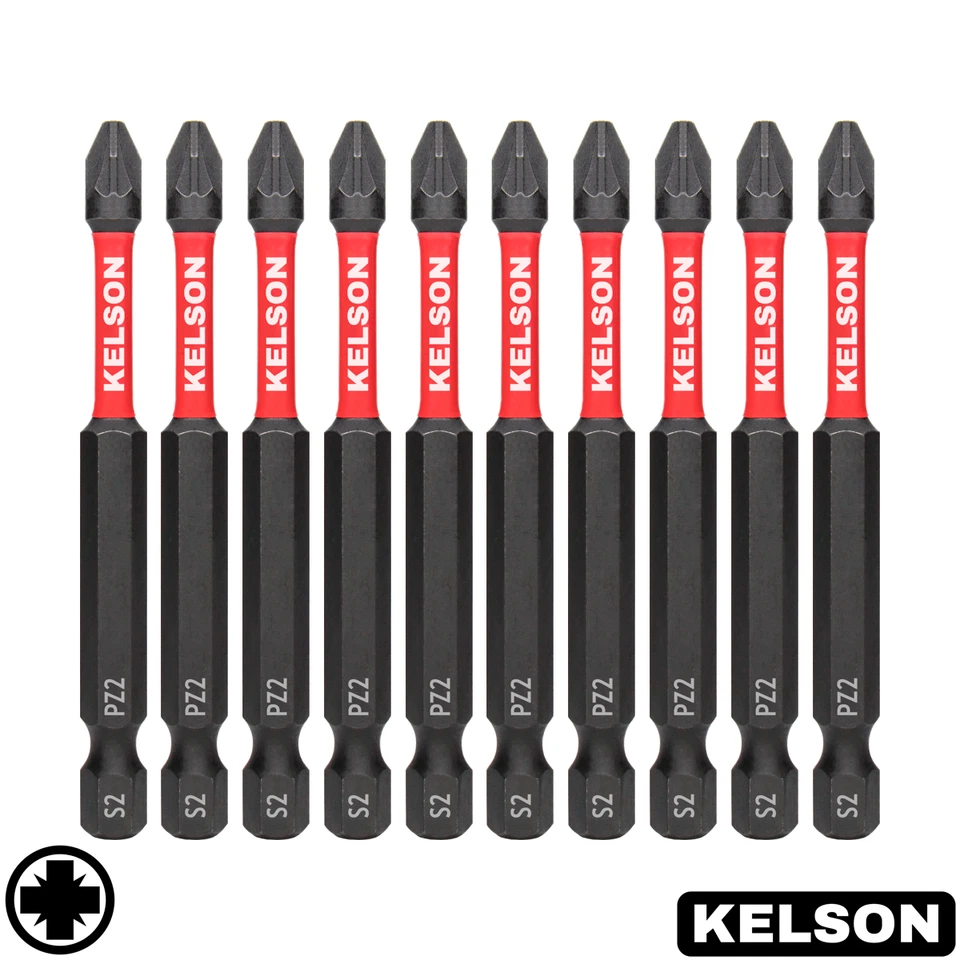 PZ2 75mm Long Pozi 2 Impact Screwdriver Bits Magnetic 1/4" Universal KELSON - Image 1 of 4