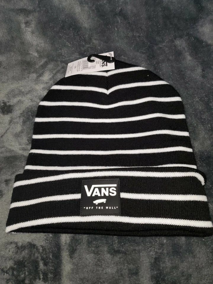 VANS BREAKIN GORRO TEJIDO TOQUE DE QUEDA PUÑO SOMBRERO ADULTO NEGRO BLANCO VN0A5GUV2UC MUJER Foto 1 de 4