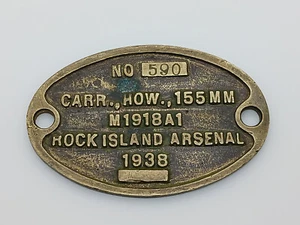 US Army 155mm Rock Island Arsenal Howitzer Carriage Brass Data Plate - Picture 1 of 3