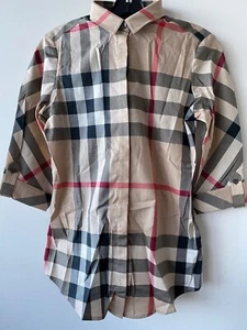 New Authentic Burberry Women's Checked Shirt Shirts Blouse Top Clothes Beige XS - Picture 1 of 16
