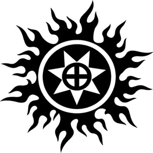 Tribal Sun 22.5" Cross Flames Decal Sticker Car Truck Window Tatoo wall Decals - Picture 1 of 1