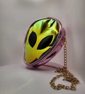 Alien Purse Handbag Womens Science Fiction UFO ET Martian Holographic Green Pink - Picture 1 of 15
