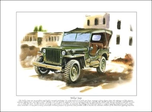 Fine Art A4 Print depicting WILLYS' JEEP - US Military Vehicle WWII Vietnam - Picture 1 of 1