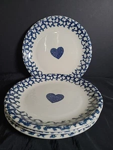 Folk Craft Hearts By Tienshan Blue Speckled 10" Dinner Plates Set Of 4 - Picture 1 of 4