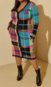 NWT Ashley Stewart Distressed Plaid Intarsia Knit Sweater Dress 22/24 Ret-$69.50 - Picture 1 of 11
