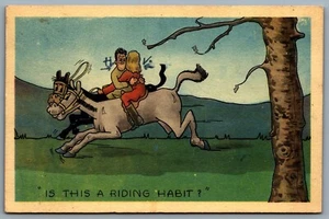 Postcard c1951 Comic Humor "Is This A Riding Habit ?" Man Woman on Horses - Picture 1 of 2