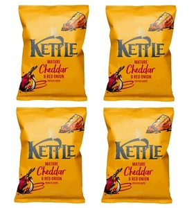 4 X KETTLE Chips Mature Cheddar & Red Onion Sharing Crisps Snacks 130g - Picture 1 of 4