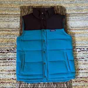 Patagonia Bivy Puffer Vest Full Zip Goose Down Khaki Blue Brown Men’s Medium M - Picture 1 of 3