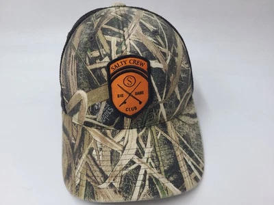 Salty Crew Big Game Club Camo Mesh Trucker Snapback Hat Cap Hunt Men Brown Black - Image 1 of 4