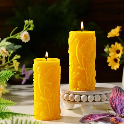 2 Pcs Floral Beeswax Pillar Candles,4.6x2.1 Inch, Long Burning, Flower Candle... - Image 1 of 4