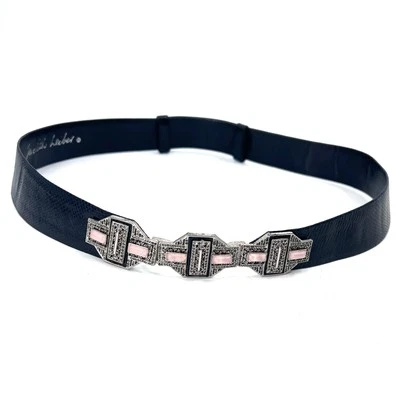 "Cinturón de gancho vintage Judith Lieber Art Noveau negro de piel de serpiente y estrás 34"" de largo" Foto 1 de 4